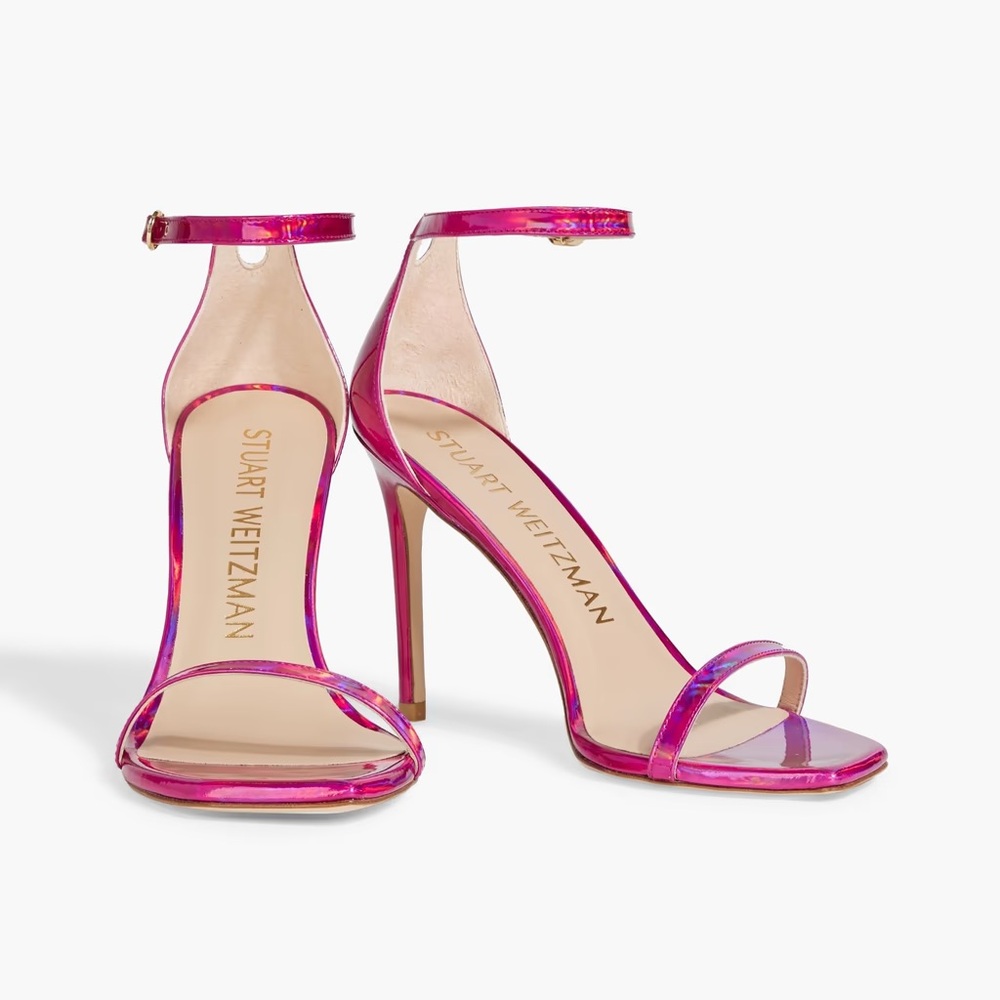 NWOT STUART WEITZMAN Iridescent-effect faux patent-leather sandals